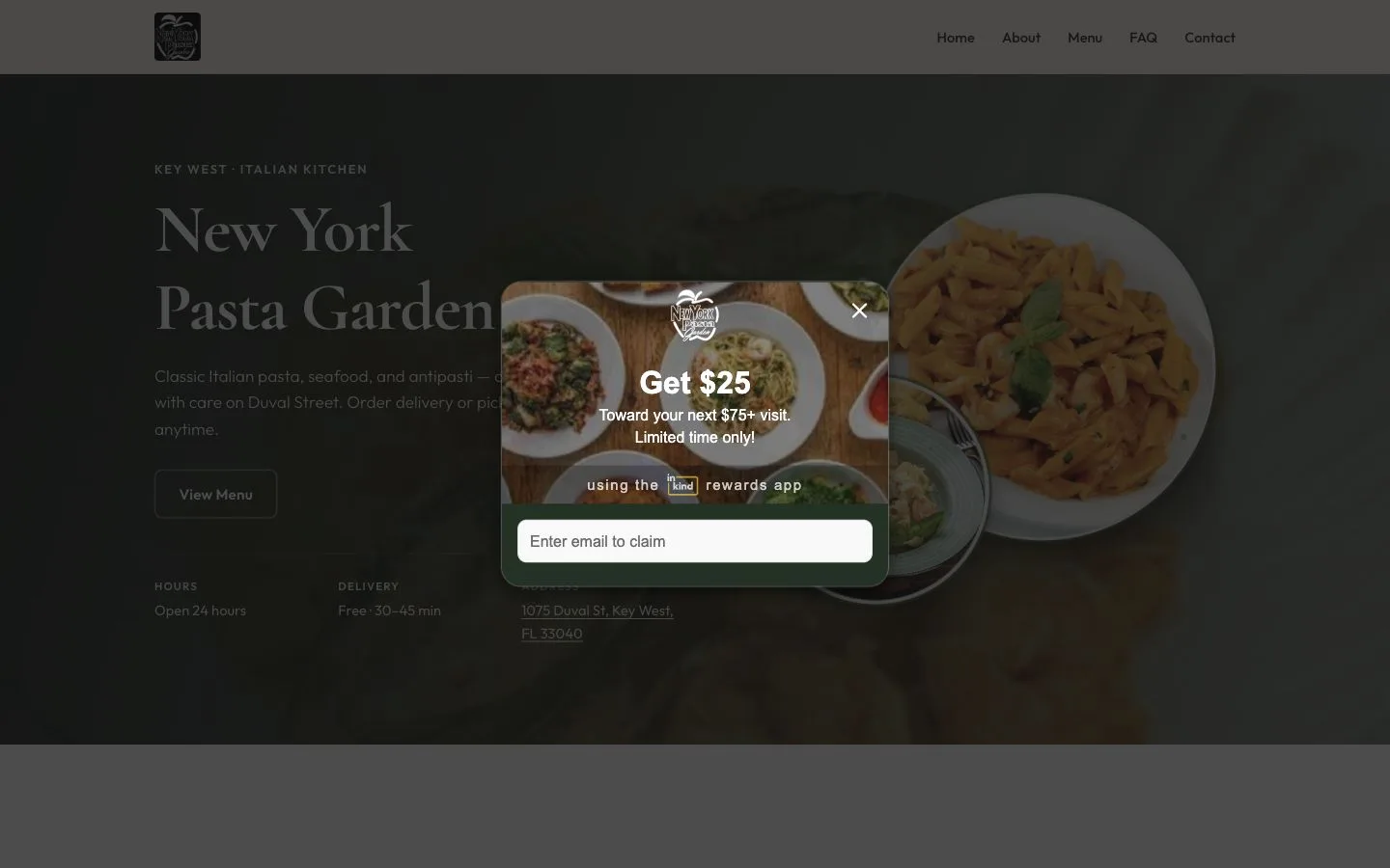 New York Pasta Garden website homepage