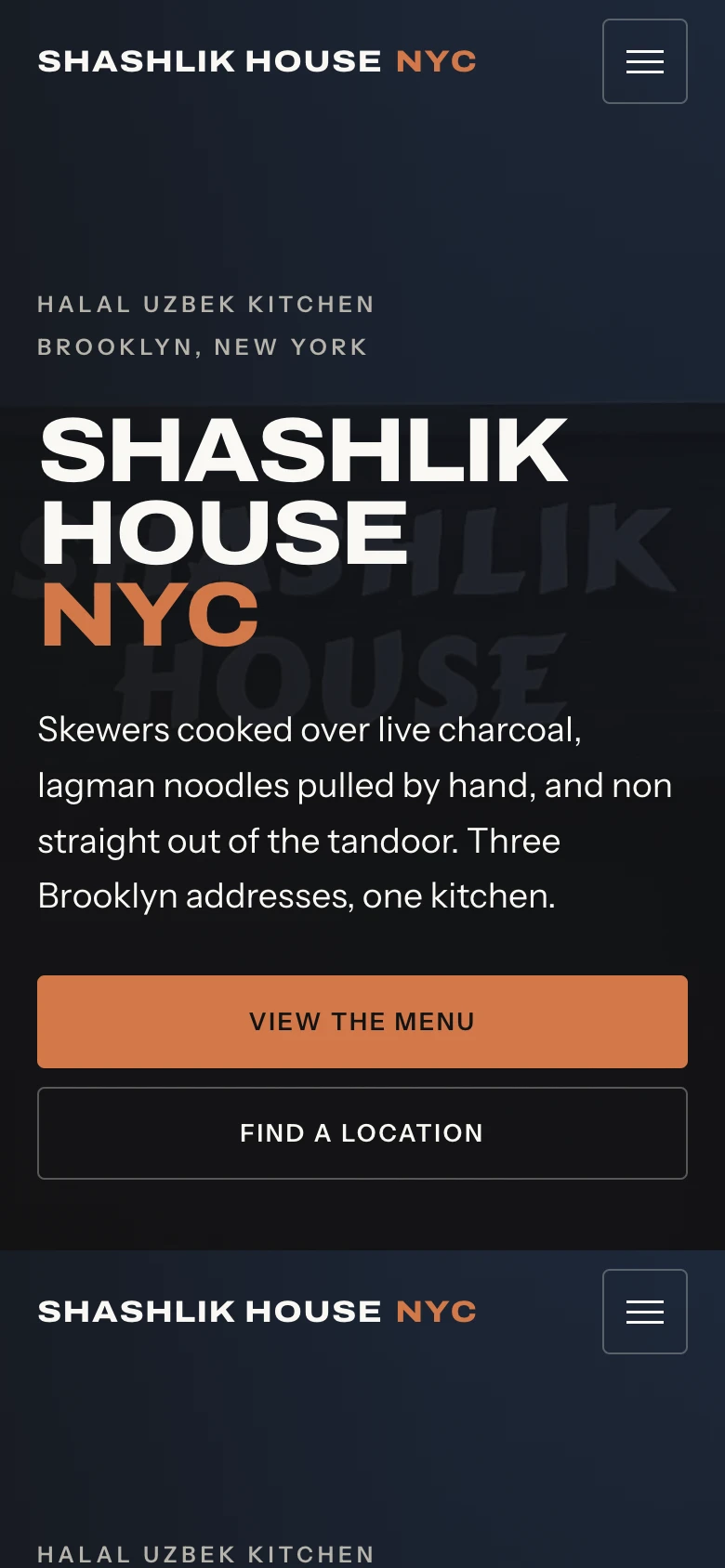 Shashlik House NYC website on a phone