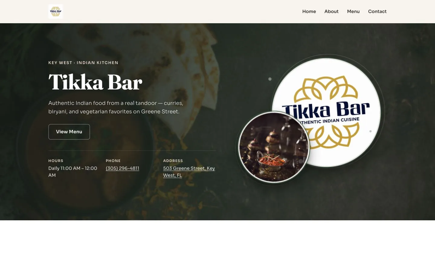 Tikka Bar website homepage